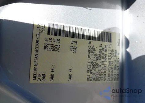 2022 Nissan Altima Sr Fwd from USA, damaged, VIN 1N4BL4CV5NN351775